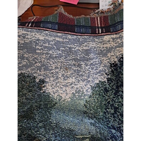 Vintage Ladies Golf Themed Plaid Border Fringed Throw Blanket FLAW - Picture 11 of 11